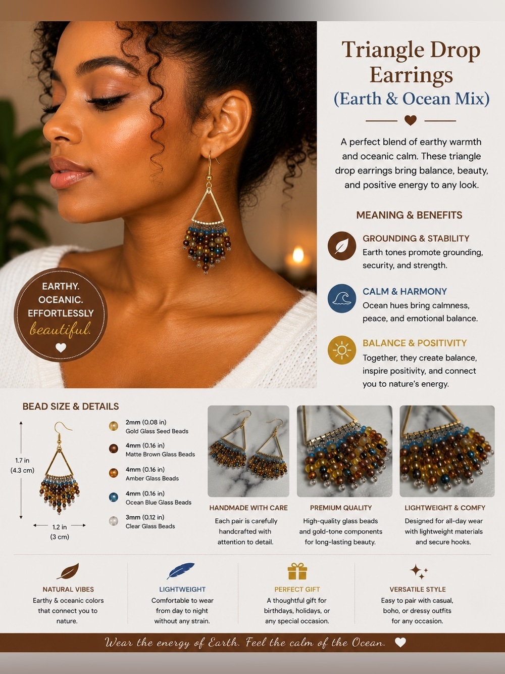 Triangle Drop Earrings (Earth & Ocean Mix)